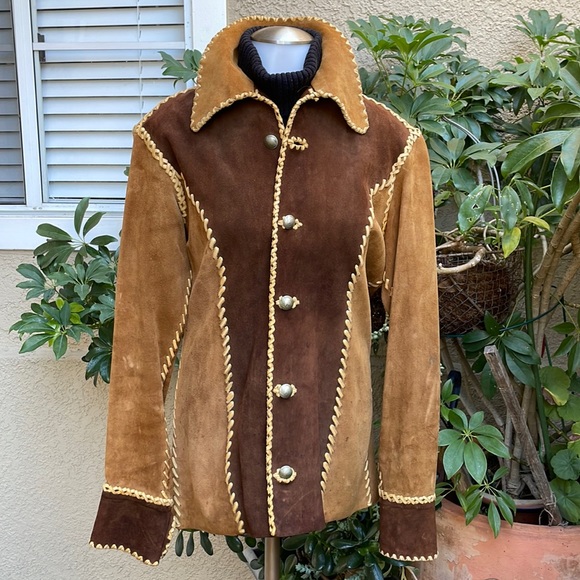 Vintage Jackets & Blazers - Vintage 60’s multicolored tool made and hand made brushed suede/leather jacket
